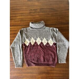 Vintage Chunky Knit Sweater L Turtleneck Statement Pullover